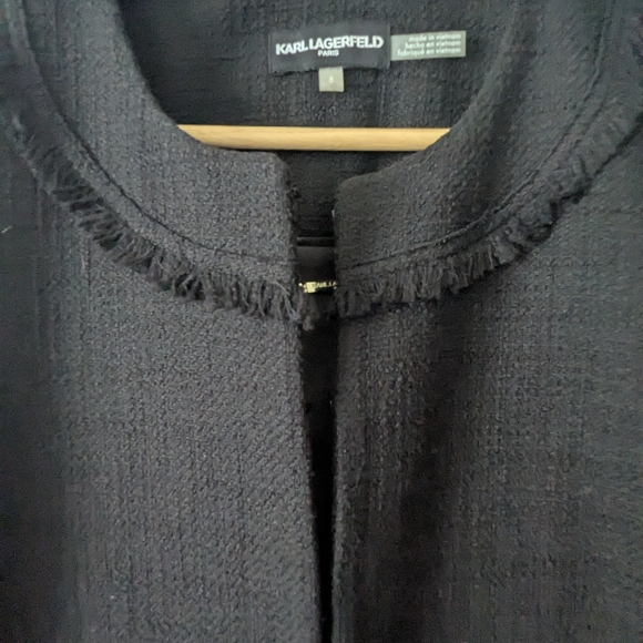 Karl Lagerfield Medium Black Tweed Blazer Jacket - Picture 3 of 16